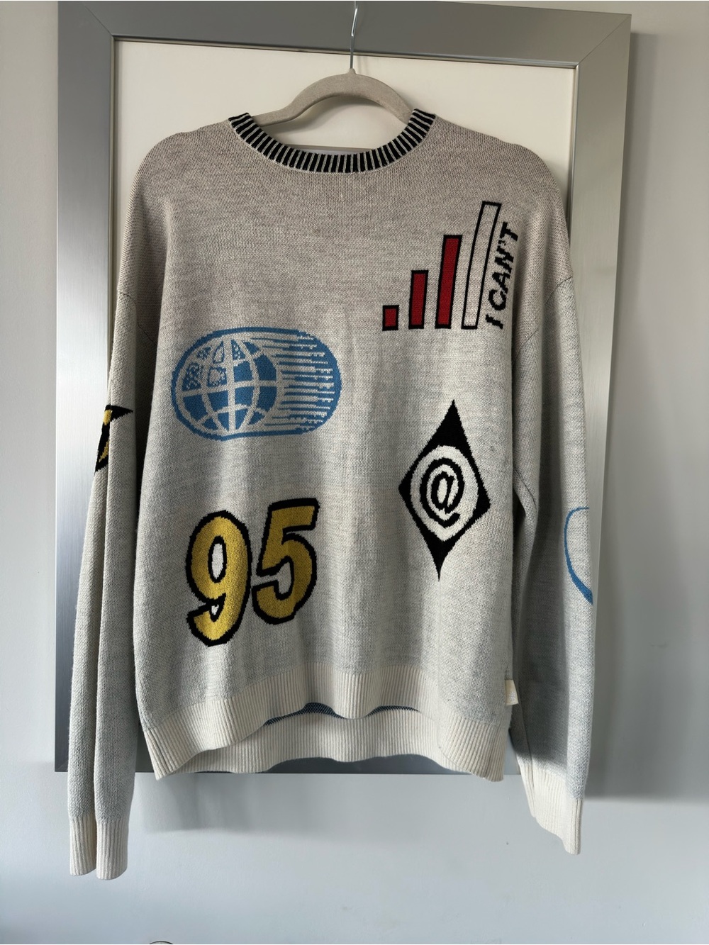 Preppy Urban Outfitters graphic knit crewneck sweater